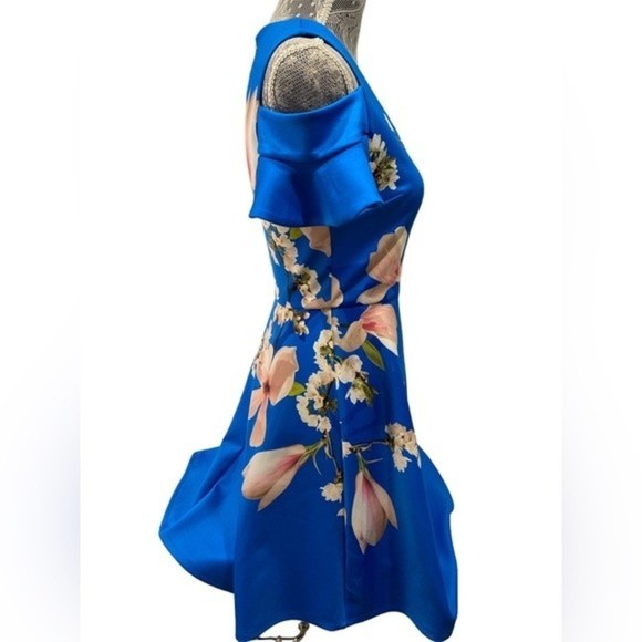 Ted Baker Blue Floral Amber Harmony Cold Shoulder Dress | Size 1 - Picture 8 of 9